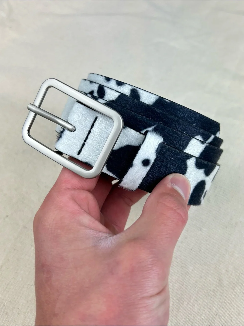 Vintage style cow fur belt american western boho black and white